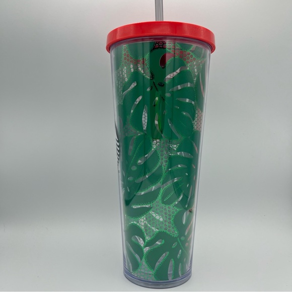 Starbucks Tropical Leaves Venti Cold Drink Tumbler 24 oz Green & Metallic Lace - Picture 4 of 15